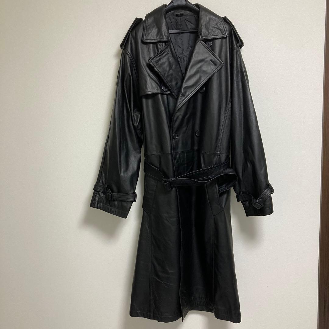【ビッグサイズ⭐️ヴィンテージ】リアルレザー トレンチコート ロング 極美品⭐️