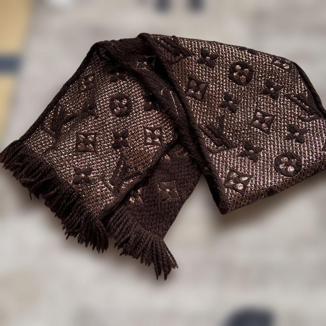 LOUIS VUITTON ブラウン マフラー フリンジ付き
