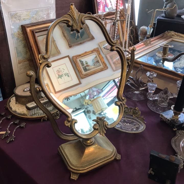 豪華BIG ！40s～50s アメリカアンティーク真鍮鏡ミラーUSA/フランス