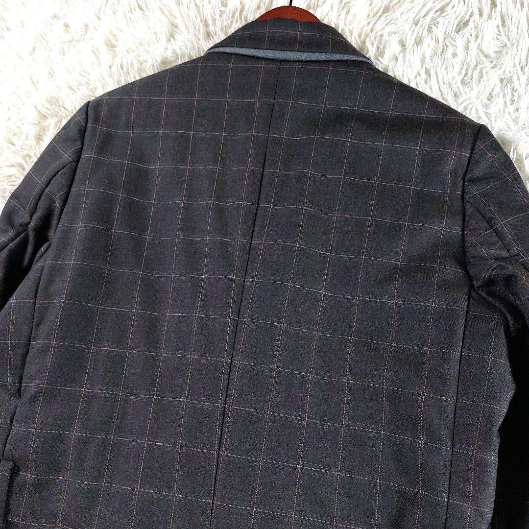 美品 SUNSEA チェック柄 ウール 中綿 パイピングレザー チェスターコート