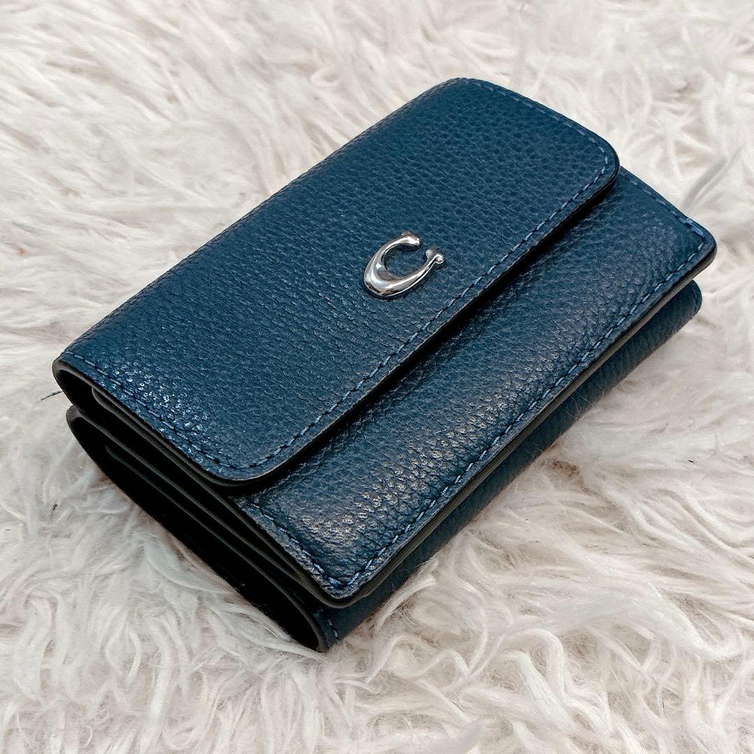【美品】COACH ミニ トライフォールド ウォレット 三つ折り財布　ネイビー
