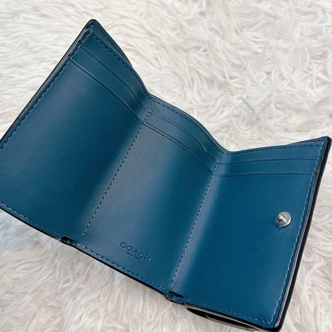 【美品】COACH ミニ トライフォールド ウォレット 三つ折り財布　ネイビー