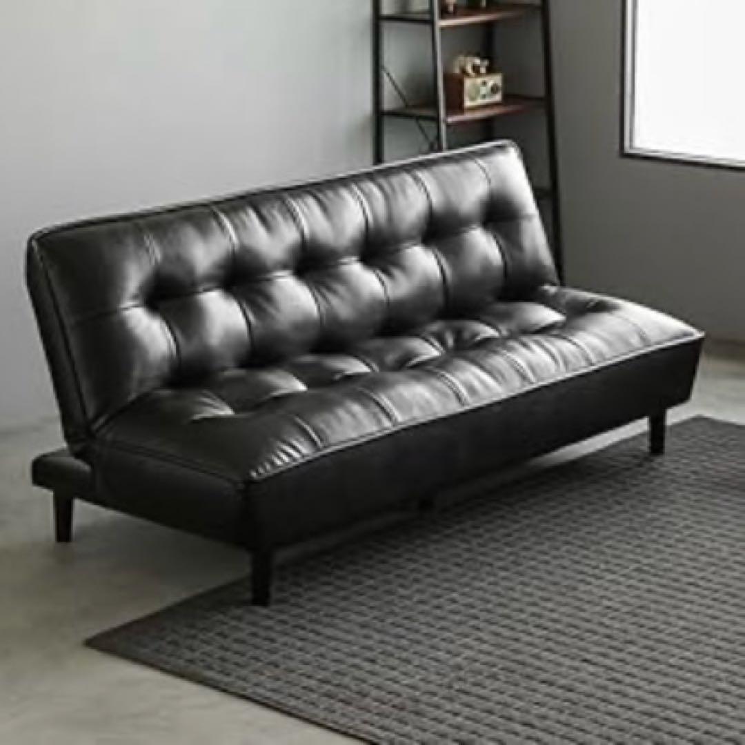 【美品】ソファベッド　3人掛け　モダンデコ　レザー　ブラック【引き取り優先】