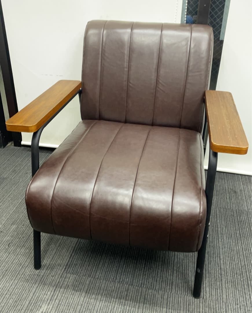 ★中古格安！合成皮革 1人用ソファ (Nシールド ステイン2KD DBR)