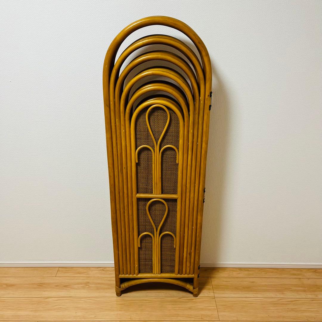 昭和レトロ エスニック 4連衝立 ラタンパーテーション 間仕切り パーティション
