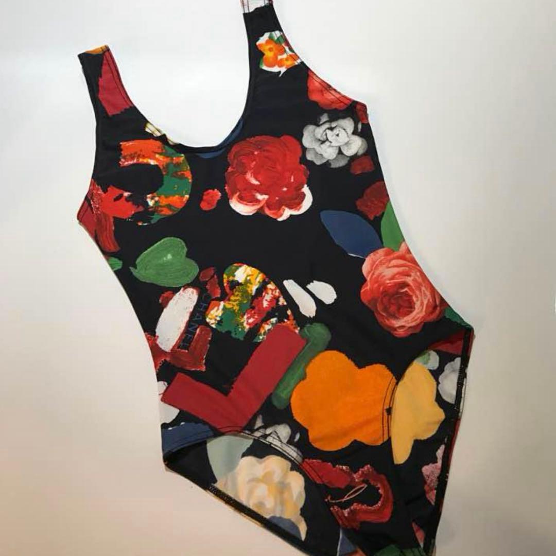 CHANEL フラワープリント ワンピース水着 36