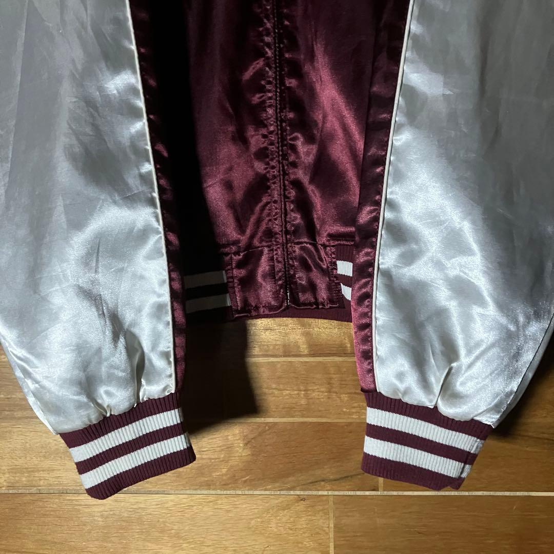 スカジャン　ラグラン　朧　和柄　龍　ドラゴン　桜　月　バイカラー　刺繍　XXL