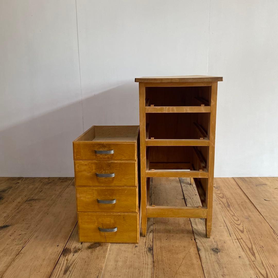 アンティーク サイドチェスト 袖机 書類棚 昭和レトロ z822