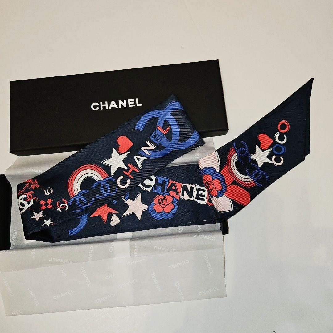cherry82 CHANELシャネル スカーフ ヘアバンド　ネイビー