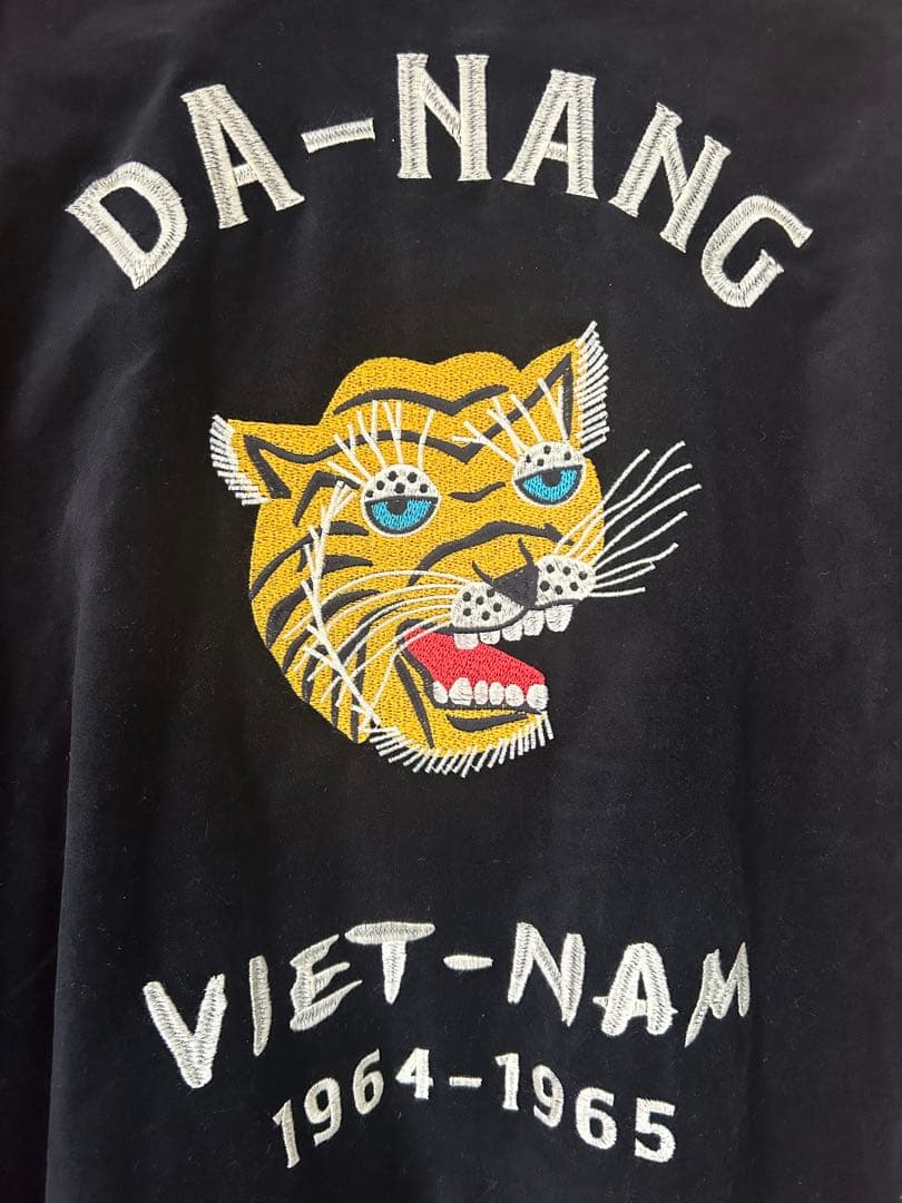 HOUSTON スカジャン ベトジャン 黒 虎スカル龍刺繍