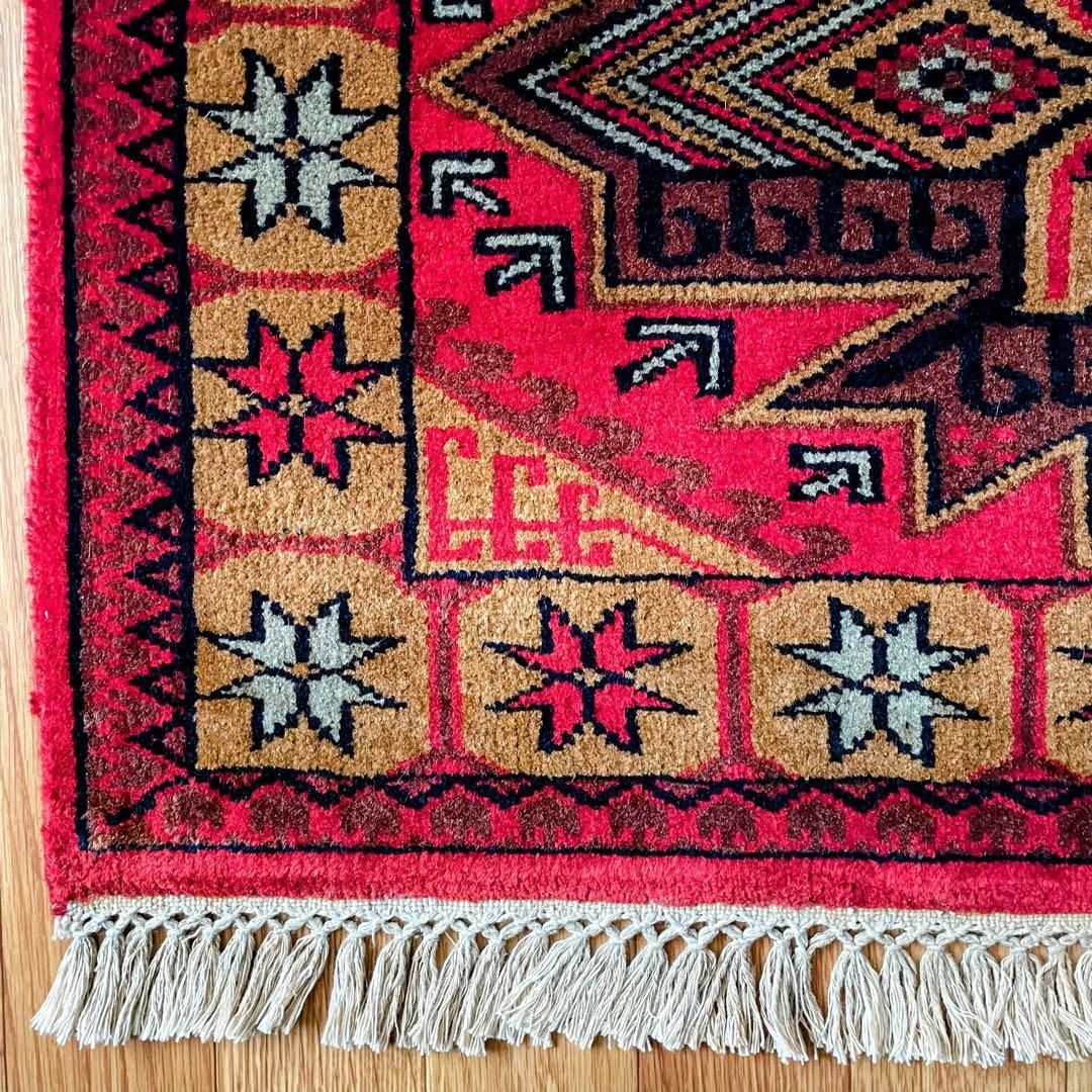 バルーチ産 玄関マット ペルシャ絨毯 本物 手織り トライバルラグ