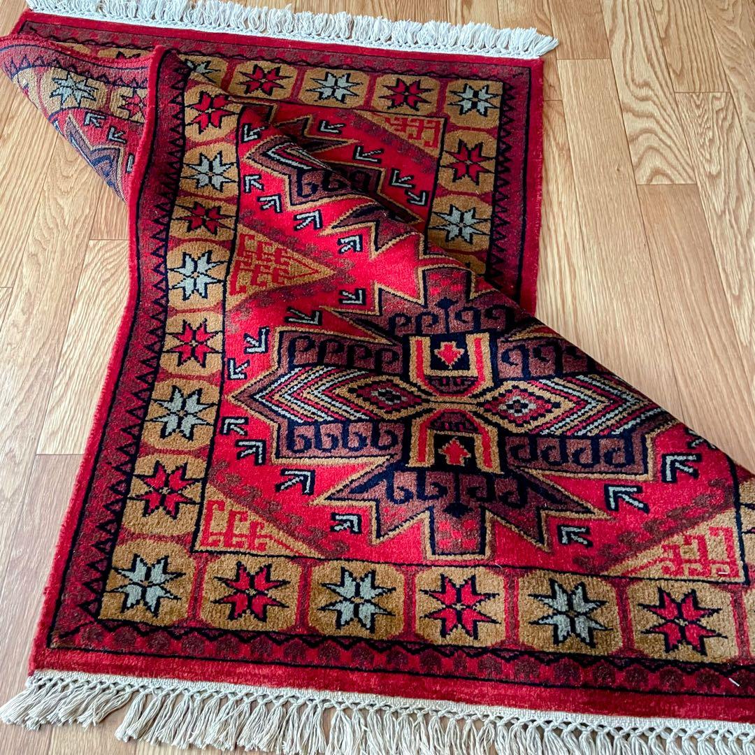 バルーチ産 玄関マット ペルシャ絨毯 本物 手織り トライバルラグ