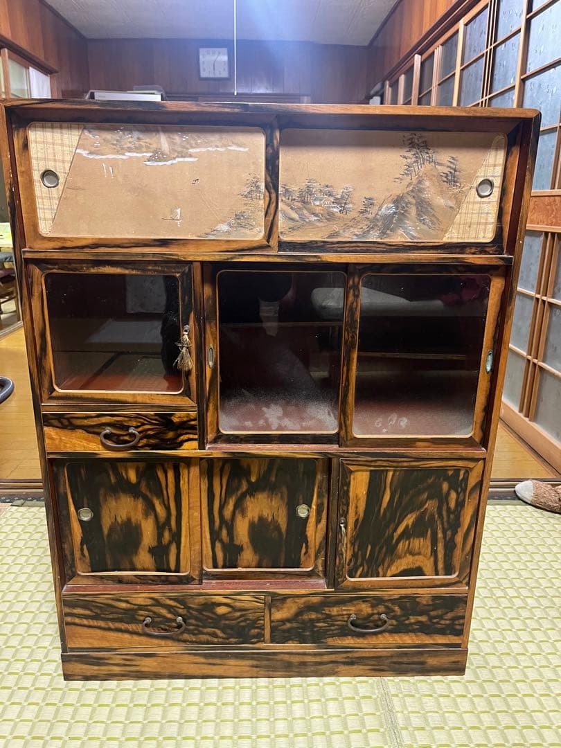 黒柿張り　茶箪笥　骨董品　超希少　欅と黒柿造り 高級　ヴィンテージ