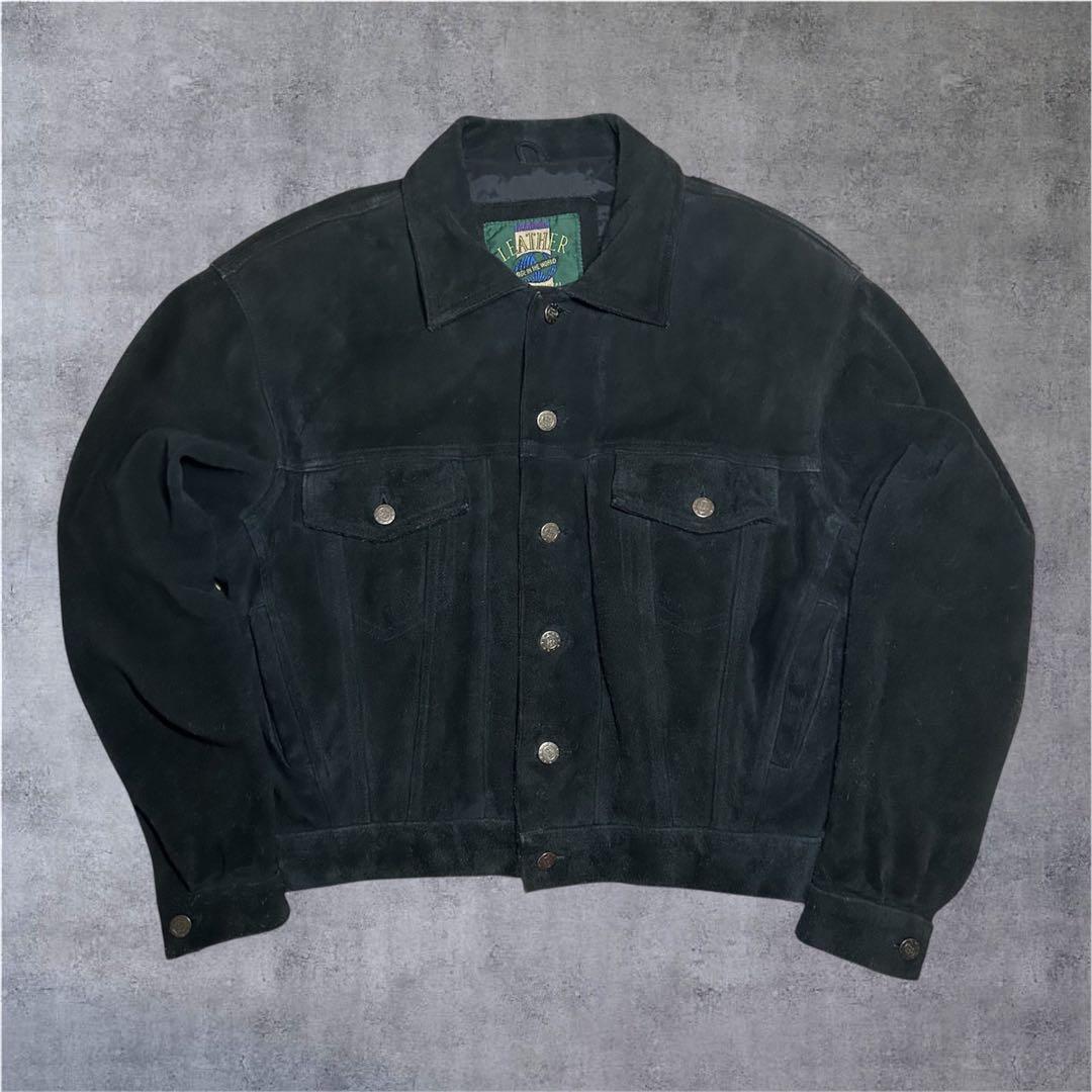 80s unknown スエード レザージャケット 短丈 本革 ブラック