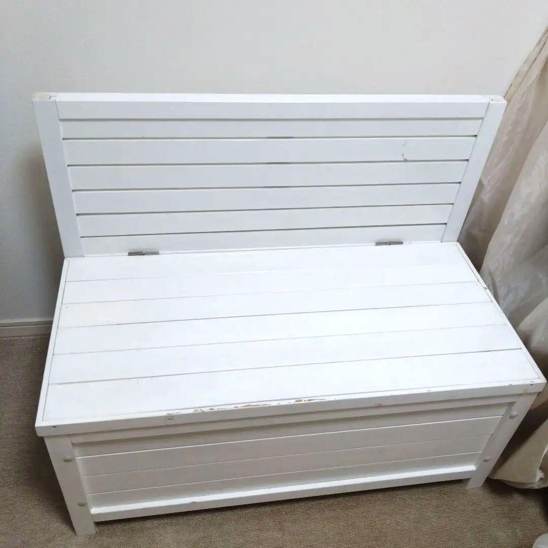 ホワイト木製収納付きベンチ