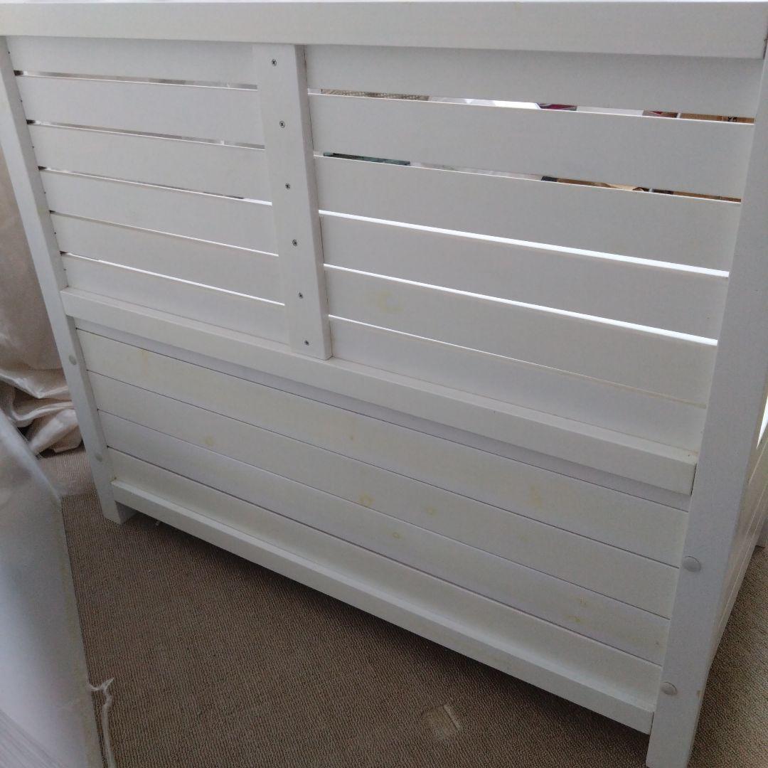 ホワイト木製収納付きベンチ