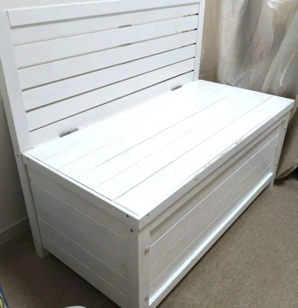 ホワイト木製収納付きベンチ