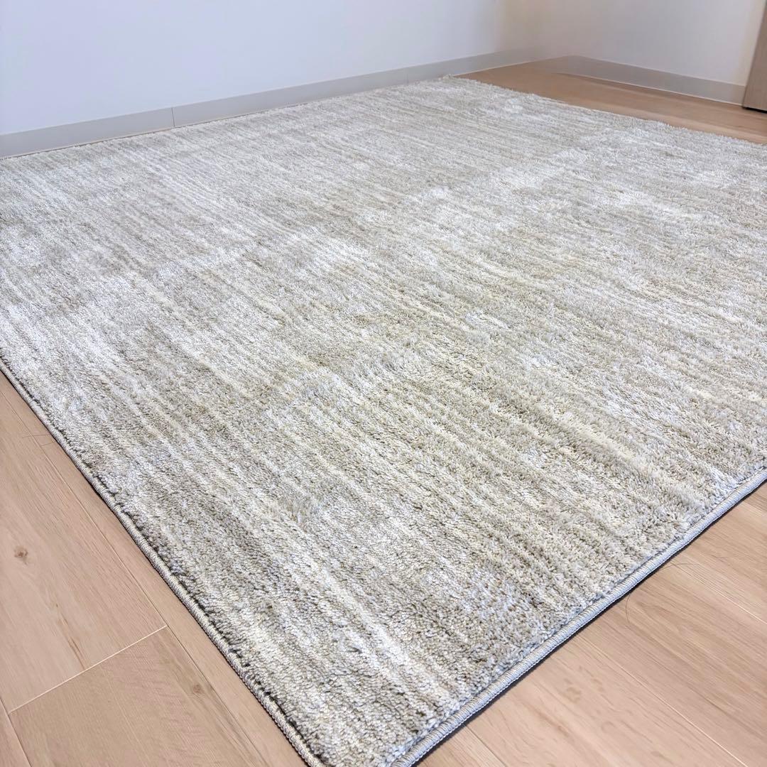 花粉やウイルス対策＆防ダニ加工の洗えるナチュラル国産ラグ　アイボリー