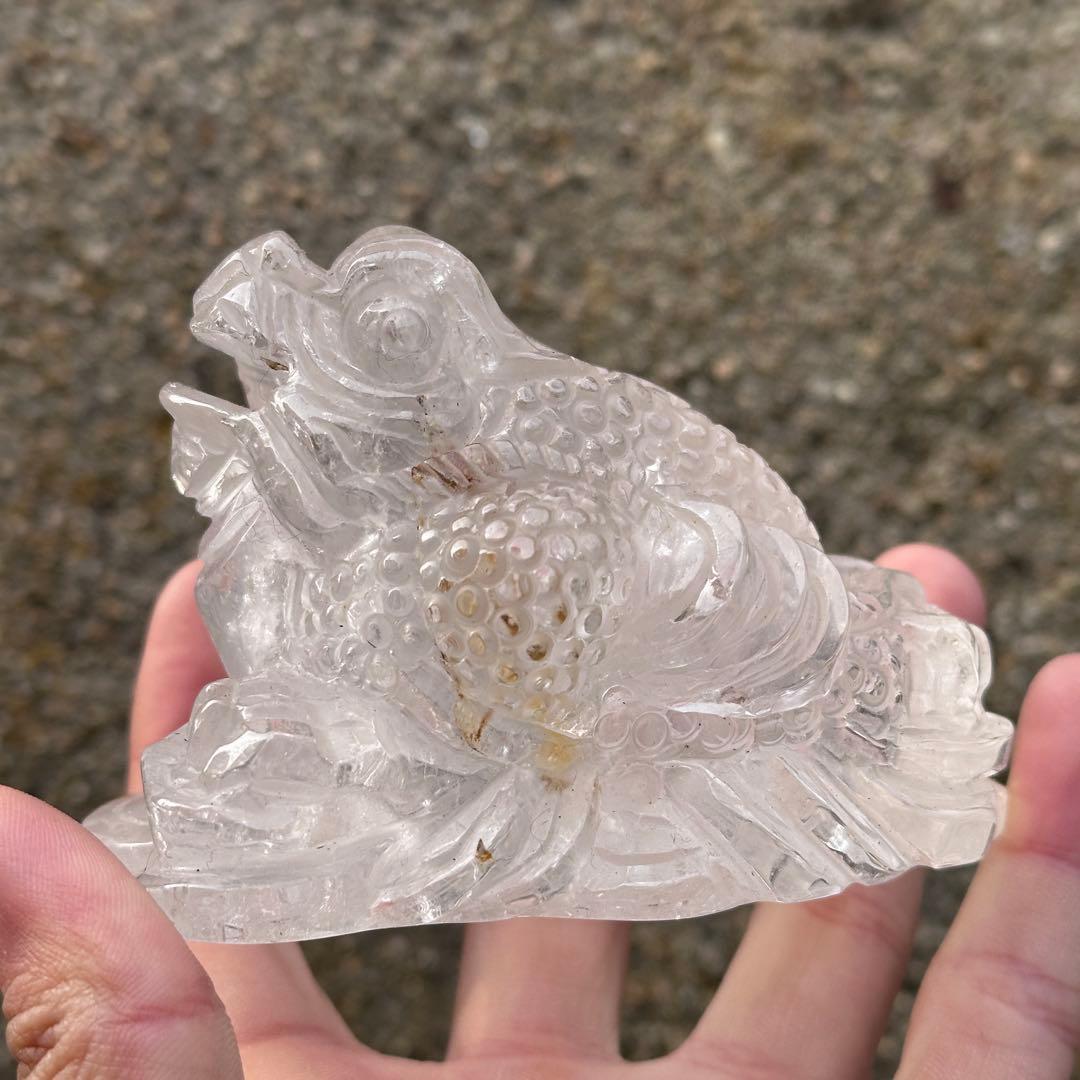 天然石 水晶の銭蛙　置物　ご購入前に在庫確認必要G.170