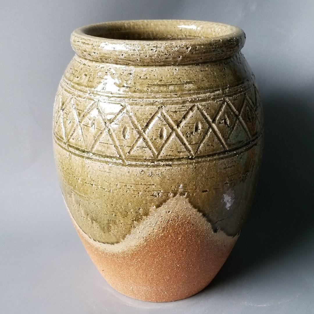 信楽焼傘立て  織部掛幾何模様 高さ４５cm