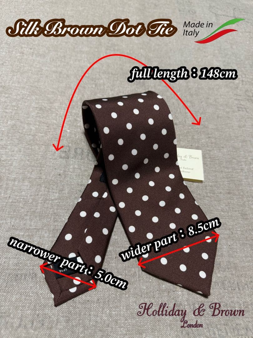 【新品】Holliday & Brown／シルクドットタイ／ブラウン／イタリア製