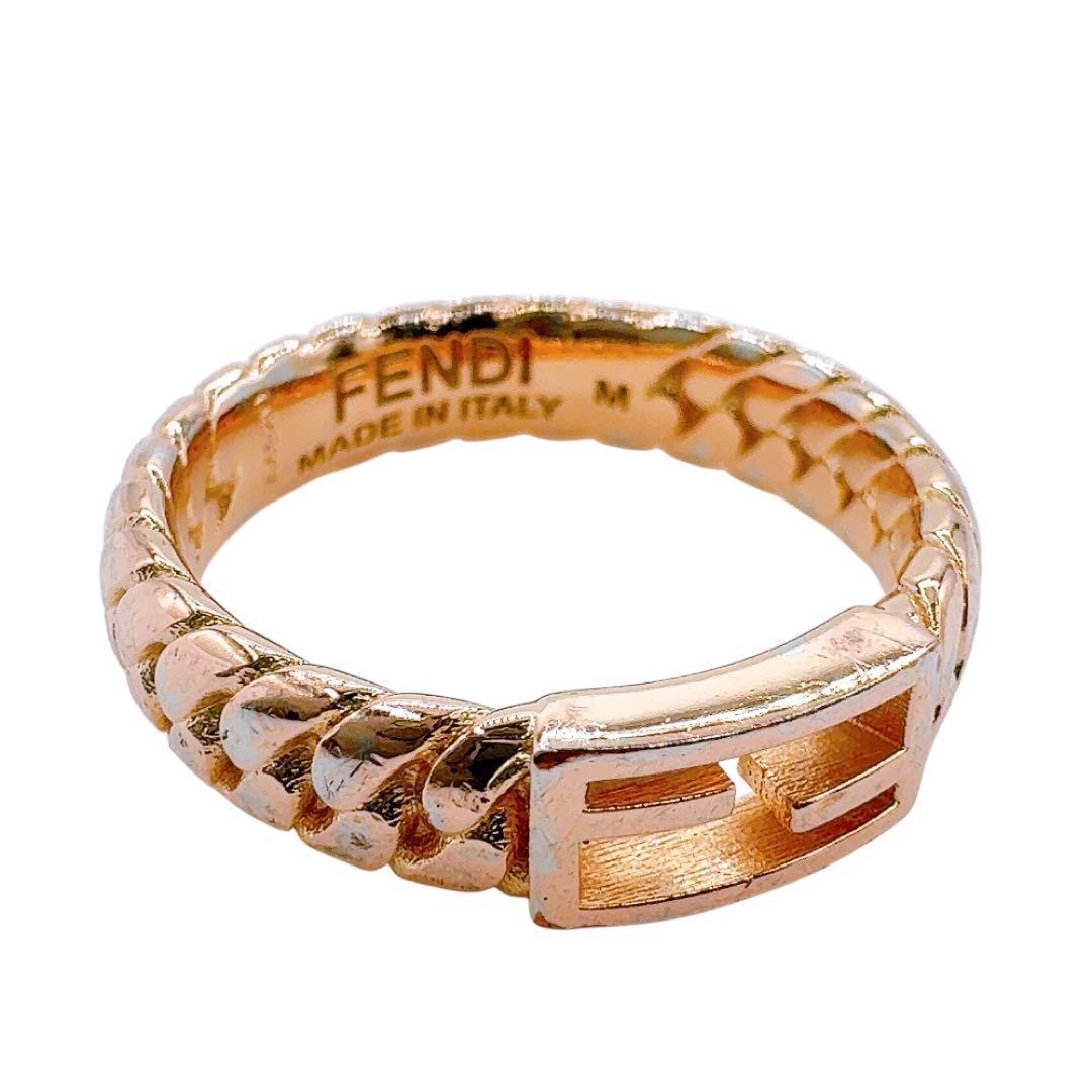 【美品】フェンディ バゲット リング FFロゴ 14号 ゴールド系 イタリア製