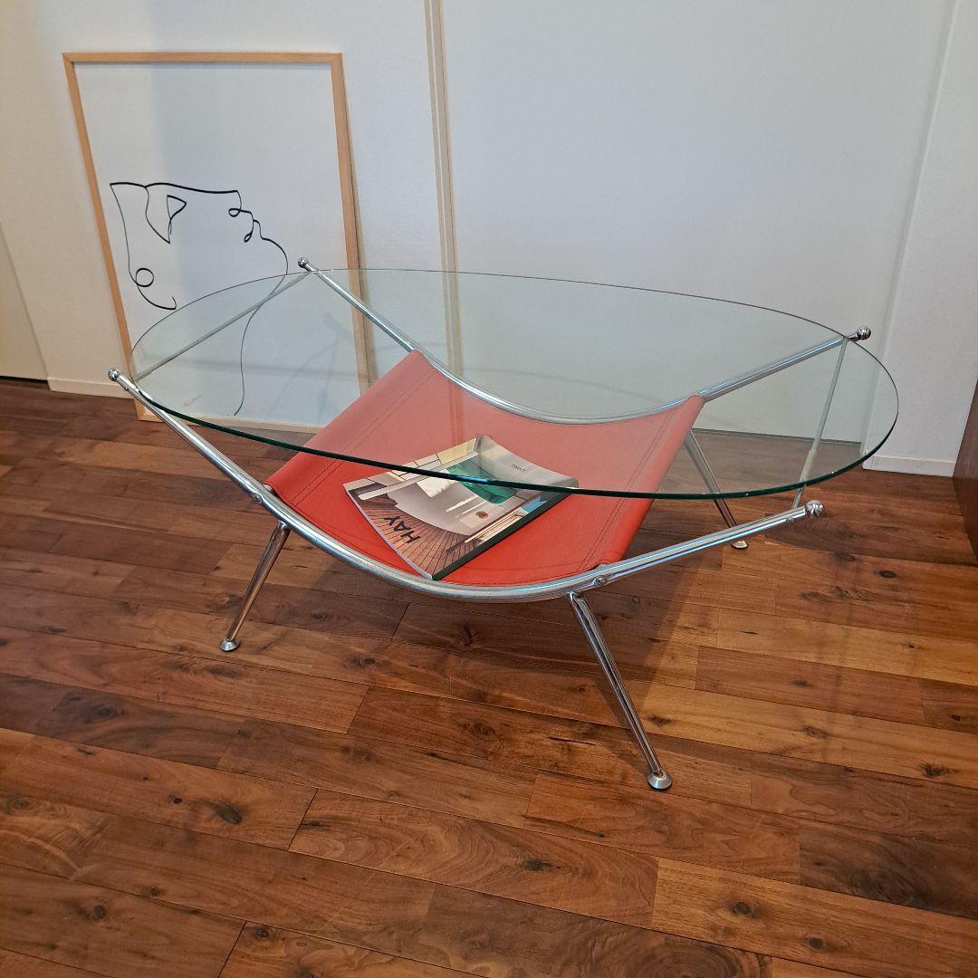 ヴィンテージ　ミッドセンチュリー ガラス センターテーブル ビンテージ メタル