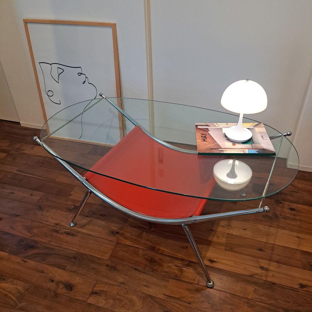 ヴィンテージ　ミッドセンチュリー ガラス センターテーブル ビンテージ メタル