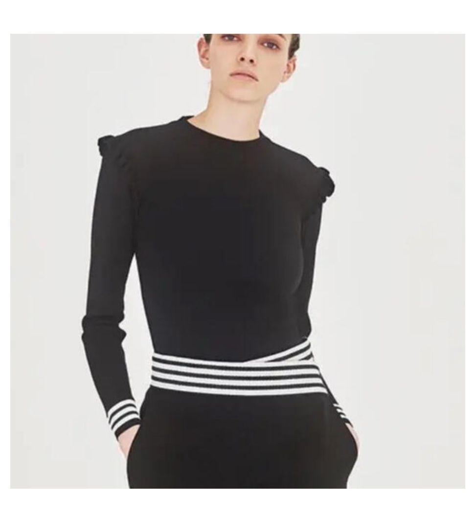 ボーダーズアットバルコニー 肩フリル レーヨンニット