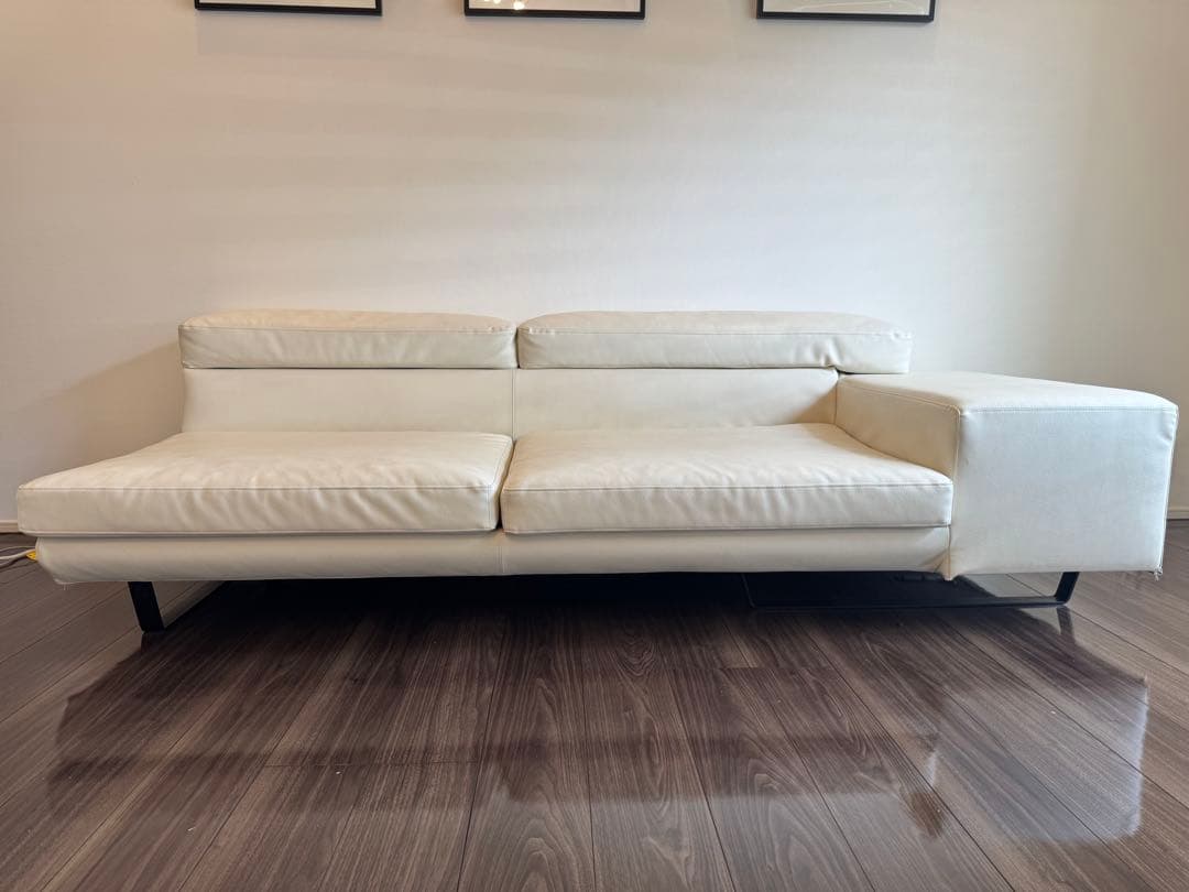 ホワイト ソファ&オットマン 本革