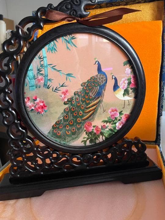 美品中国美術工芸刺繍両面手作り孔雀