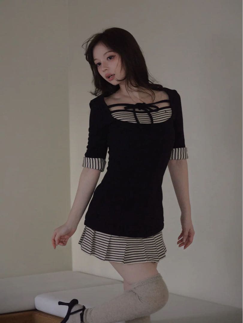ワンピース andmary Aiden pleats mini dress black