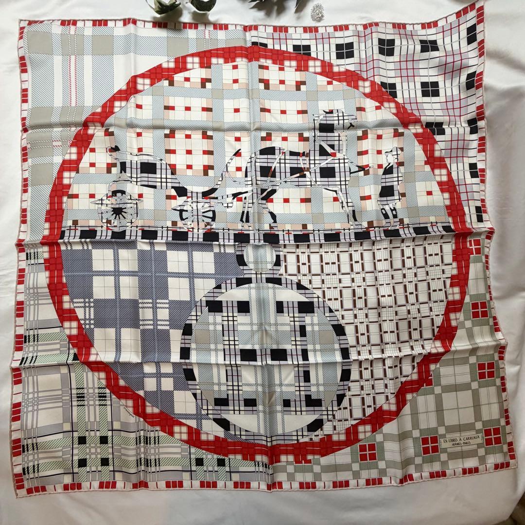 エルメス　カレ90 エクスリブリス・チェック