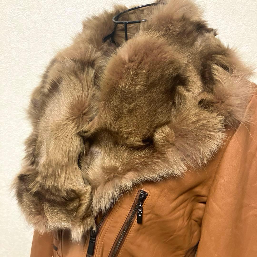 ROBO キャメル　レザーライダースジャケット　　　　（FOXファー付き）