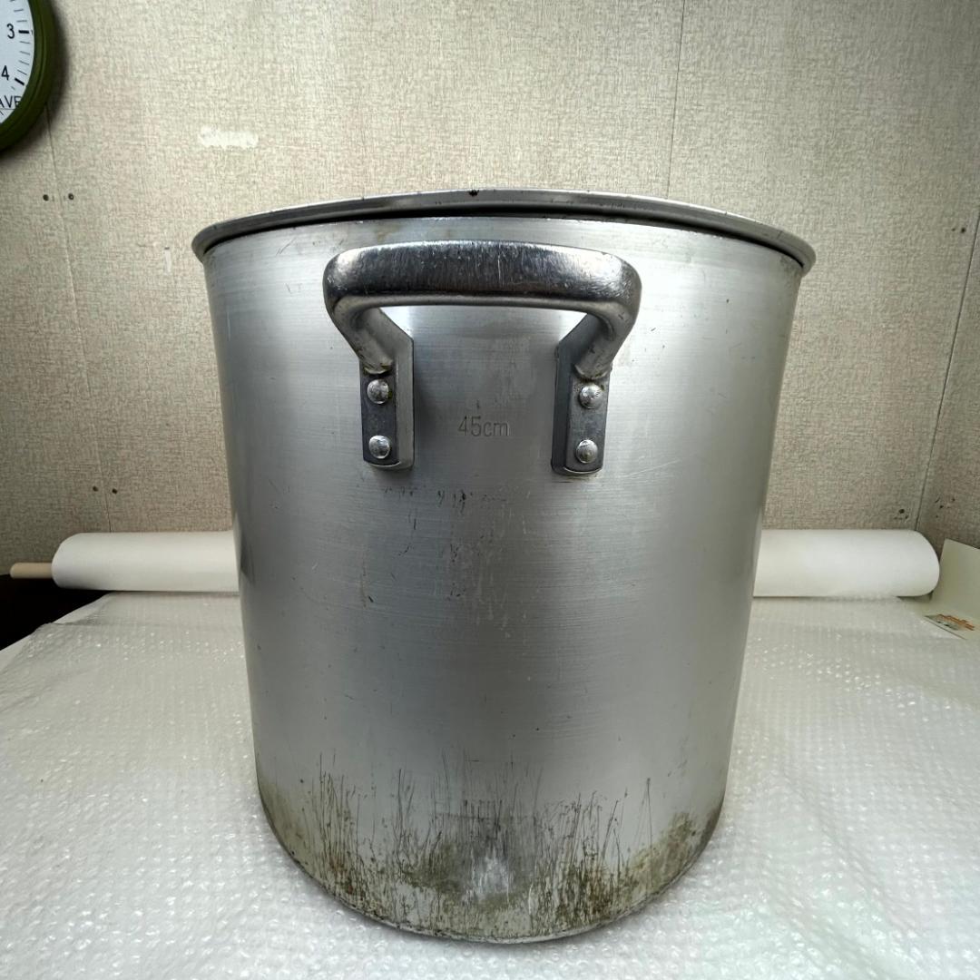 寸胴鍋 業務用 アルミ製 厨房機器 両手鍋 蓋有り直径約45㎝　高さ約43.5㎝