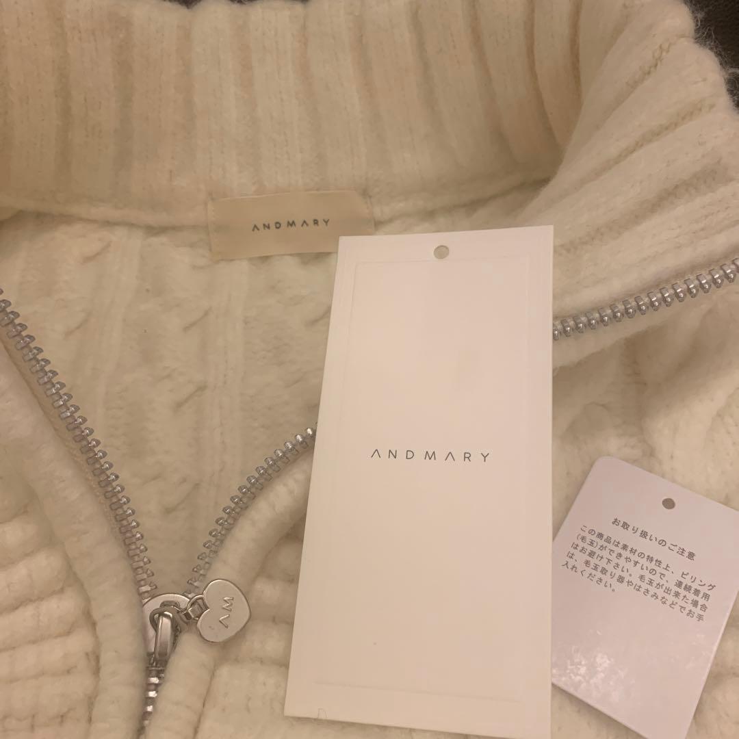 トップス ANDMARY Heart loose kint white