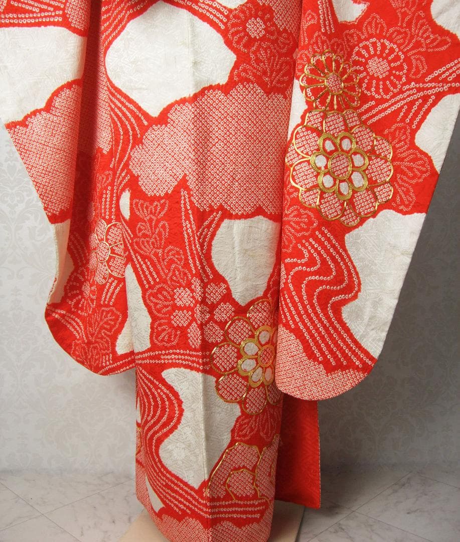 総絞り染め ビンテージ振袖フルセット 金駒刺繍 L8 成人式