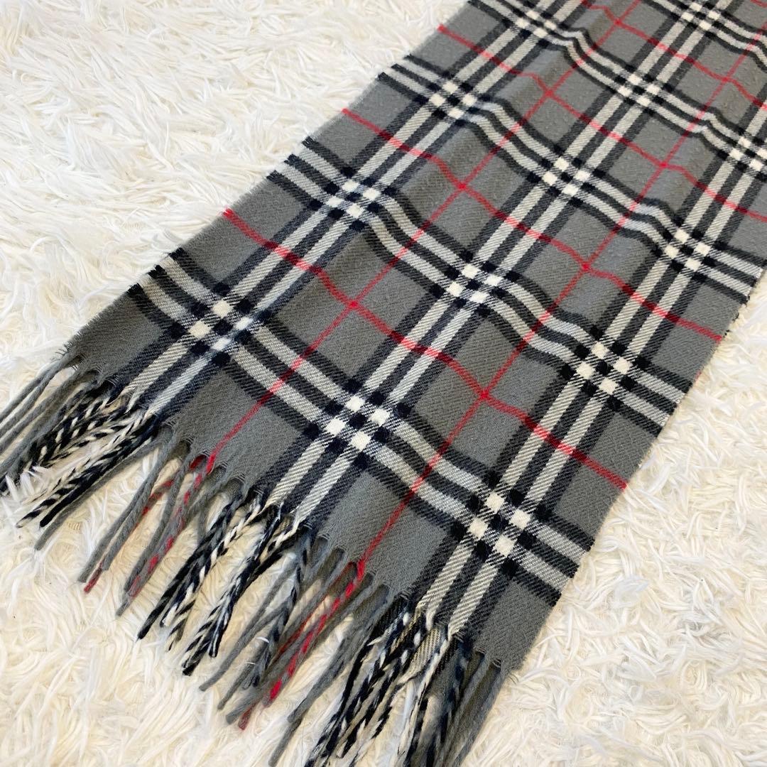 【美品】バーバリー ラムウール100％ マフラー ノバチェック グレー 英国製