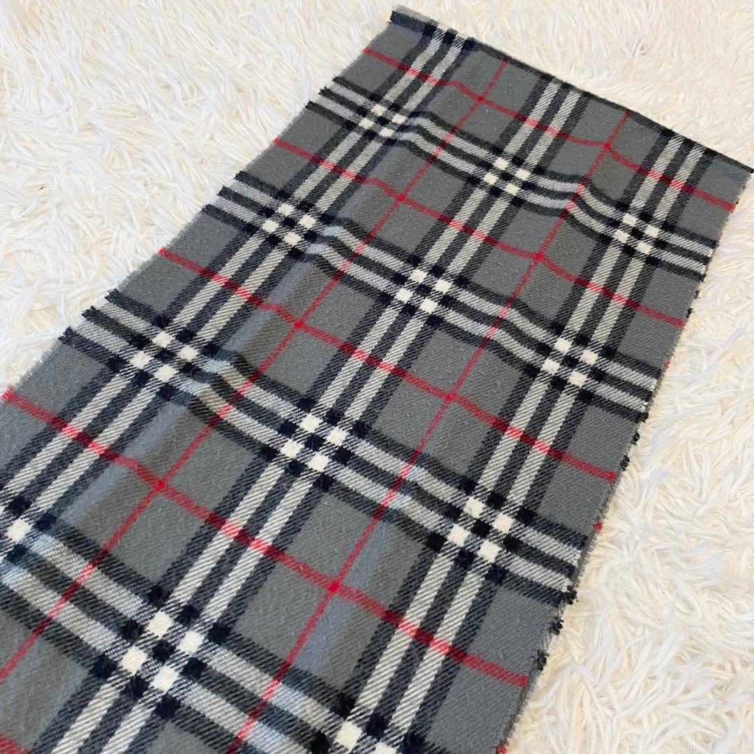 【美品】バーバリー ラムウール100％ マフラー ノバチェック グレー 英国製