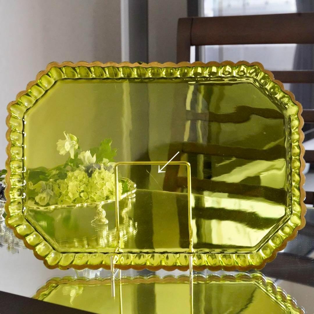 華麗なる オールド サンルイ 金彩 グリーン トレイ★アンティーク クリスタル★