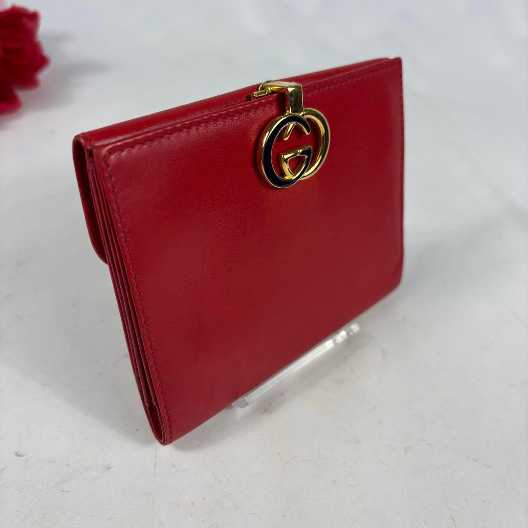 GUCCI　グッチ　オールドグッチ　レザー　二つ折り　財布　ゴールド金具　レッド