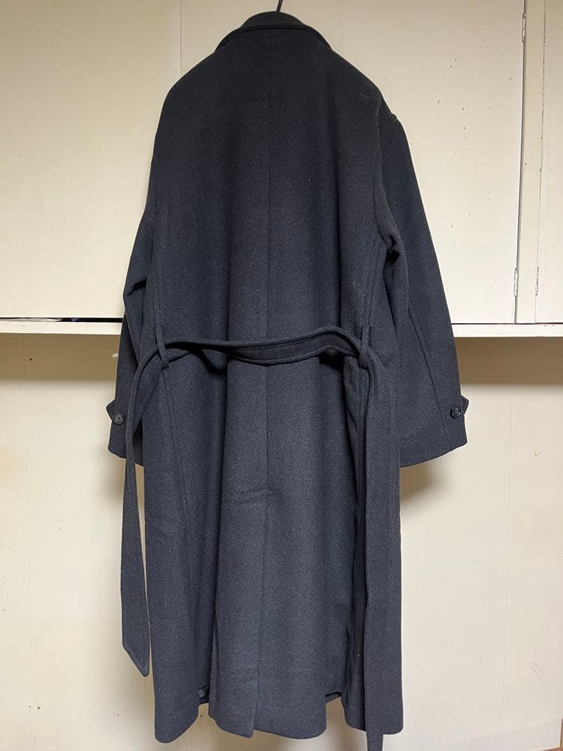 CLEL ウールブレンドテックメルトンダブルチェスターコート　チャコールグレー