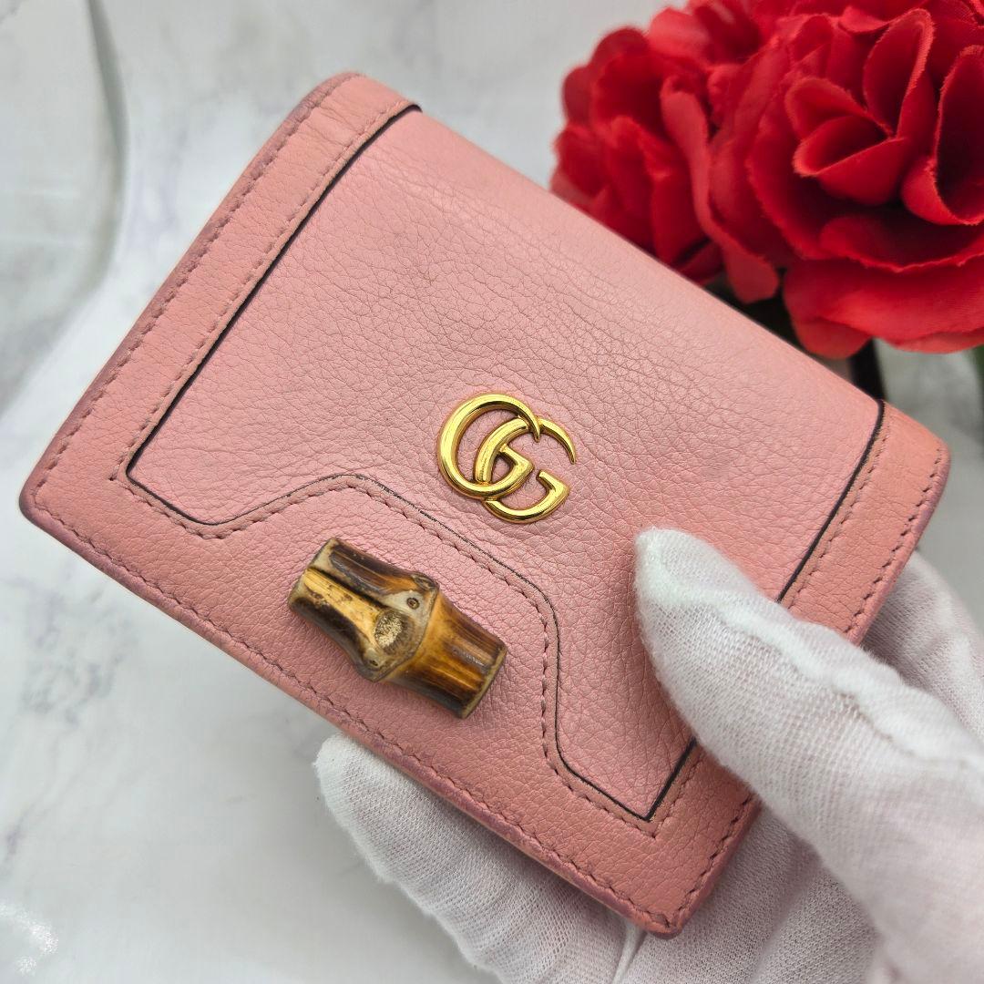 GUCCI グッチ 折り財布 財布 GG マーモント バンブー ピンク