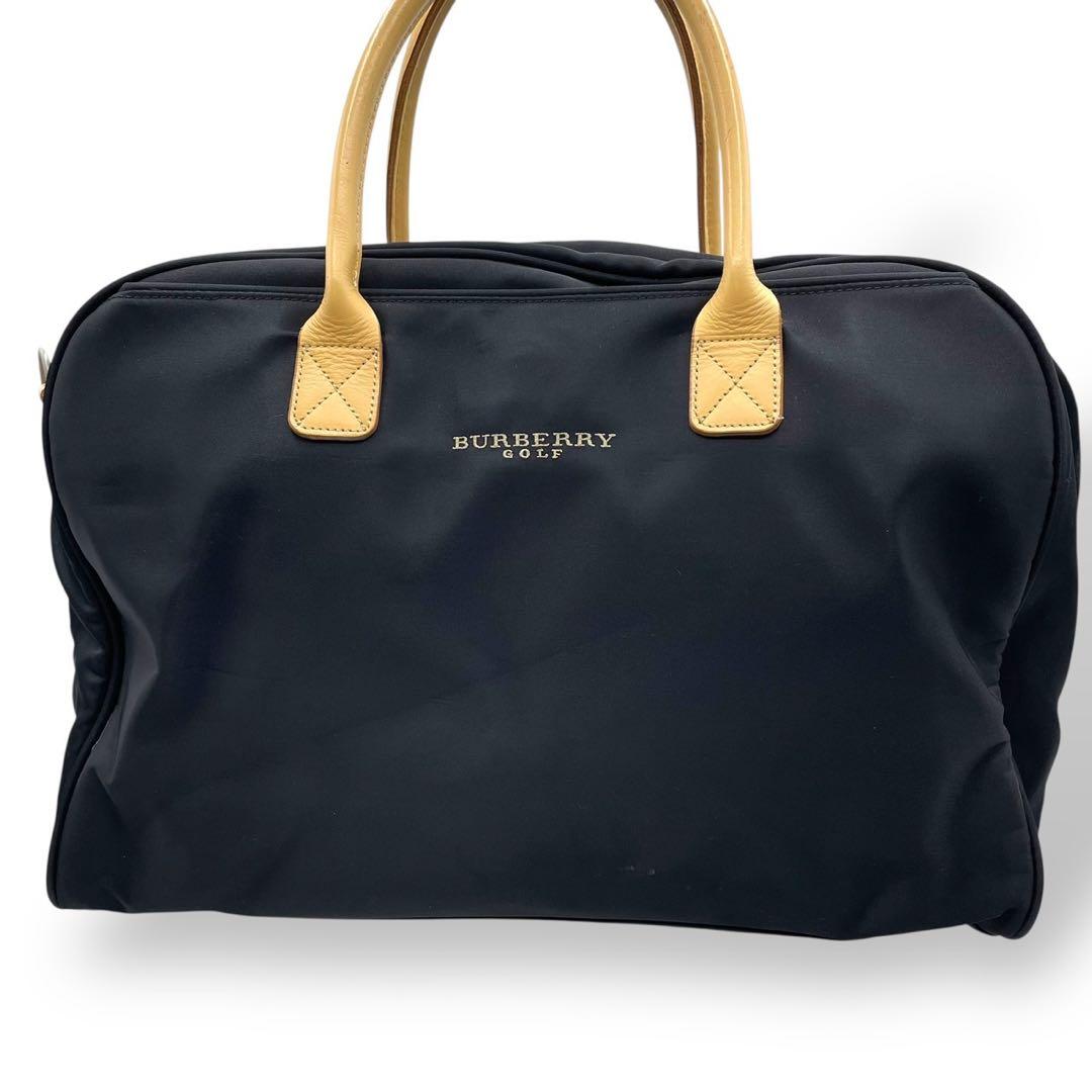 極美品　バーバリーゴルフ　ボストンバッグ　トートバッグ　ナイロン　レザー　黒