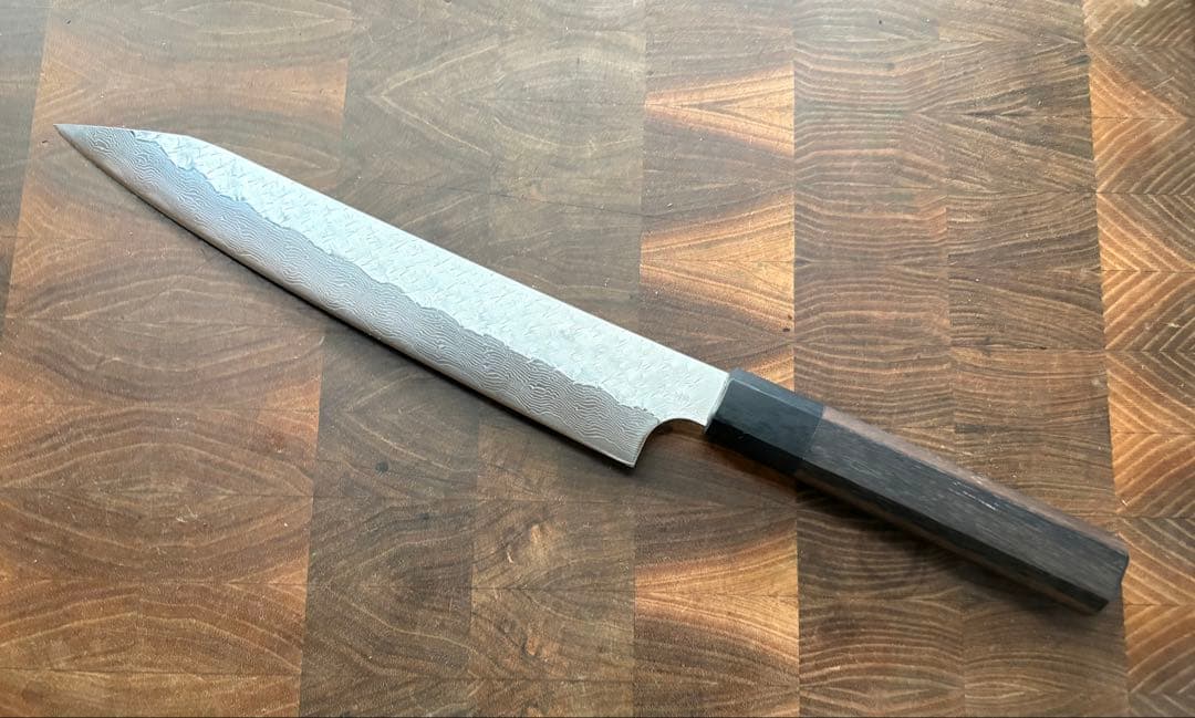 二唐刃物　SPG STRIX 切付　筋引　240mm 包丁槌目　ダマスカス