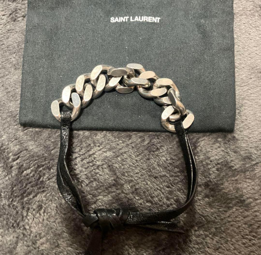 YSL サンローラン　ブレスレット　シルバー　レザー