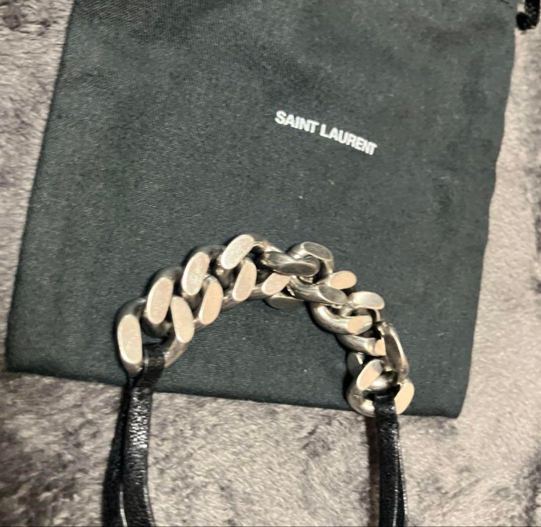 YSL サンローラン　ブレスレット　シルバー　レザー