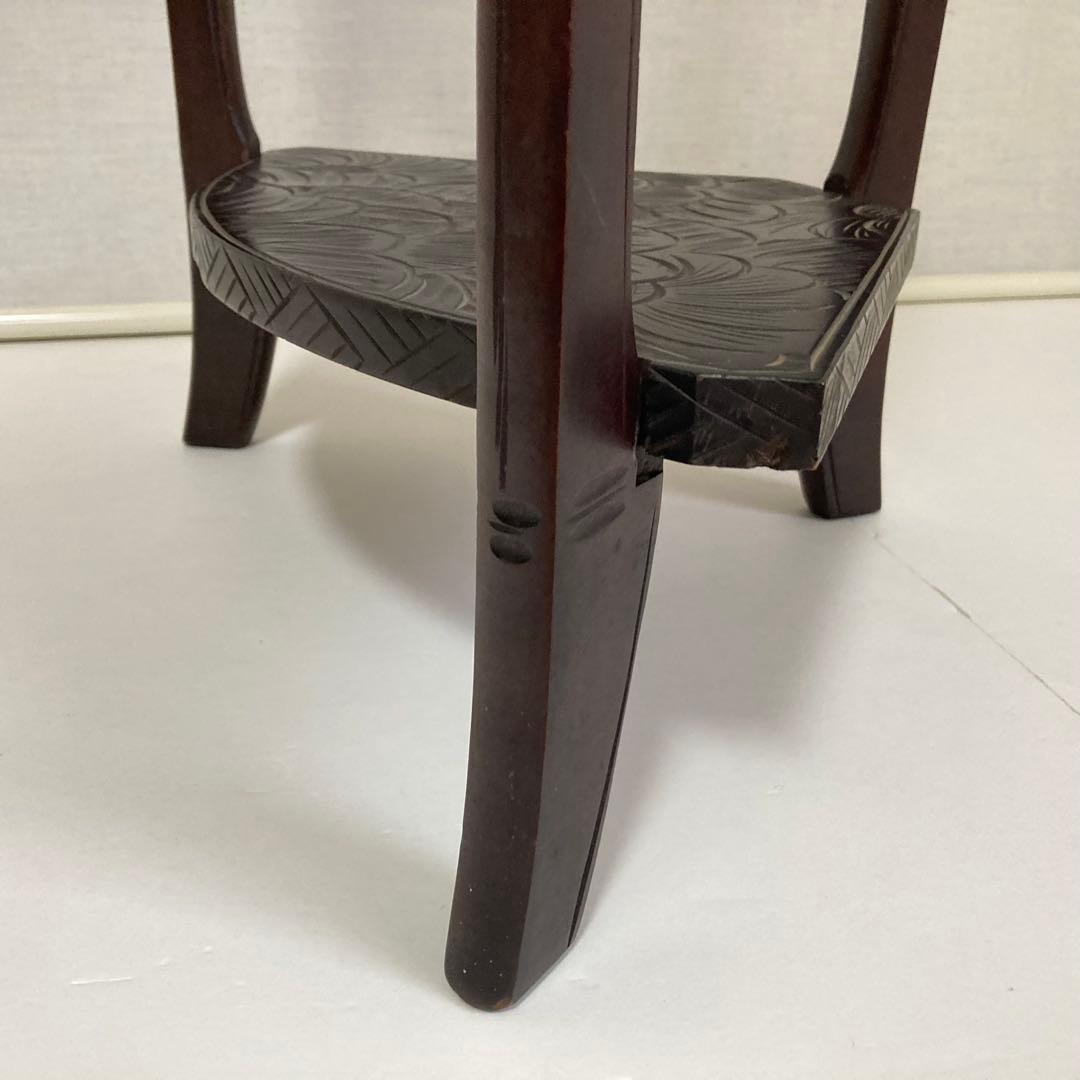 日光彫 飾り棚 置物棚 コーナーラック 花台 3段 木彫り 彫刻 木製 レトロ