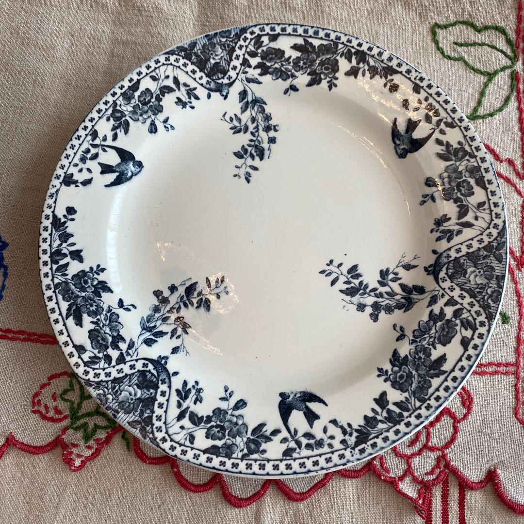 フランス　アンティークBordeaux プレート小鳥　ツバメ　lunéville