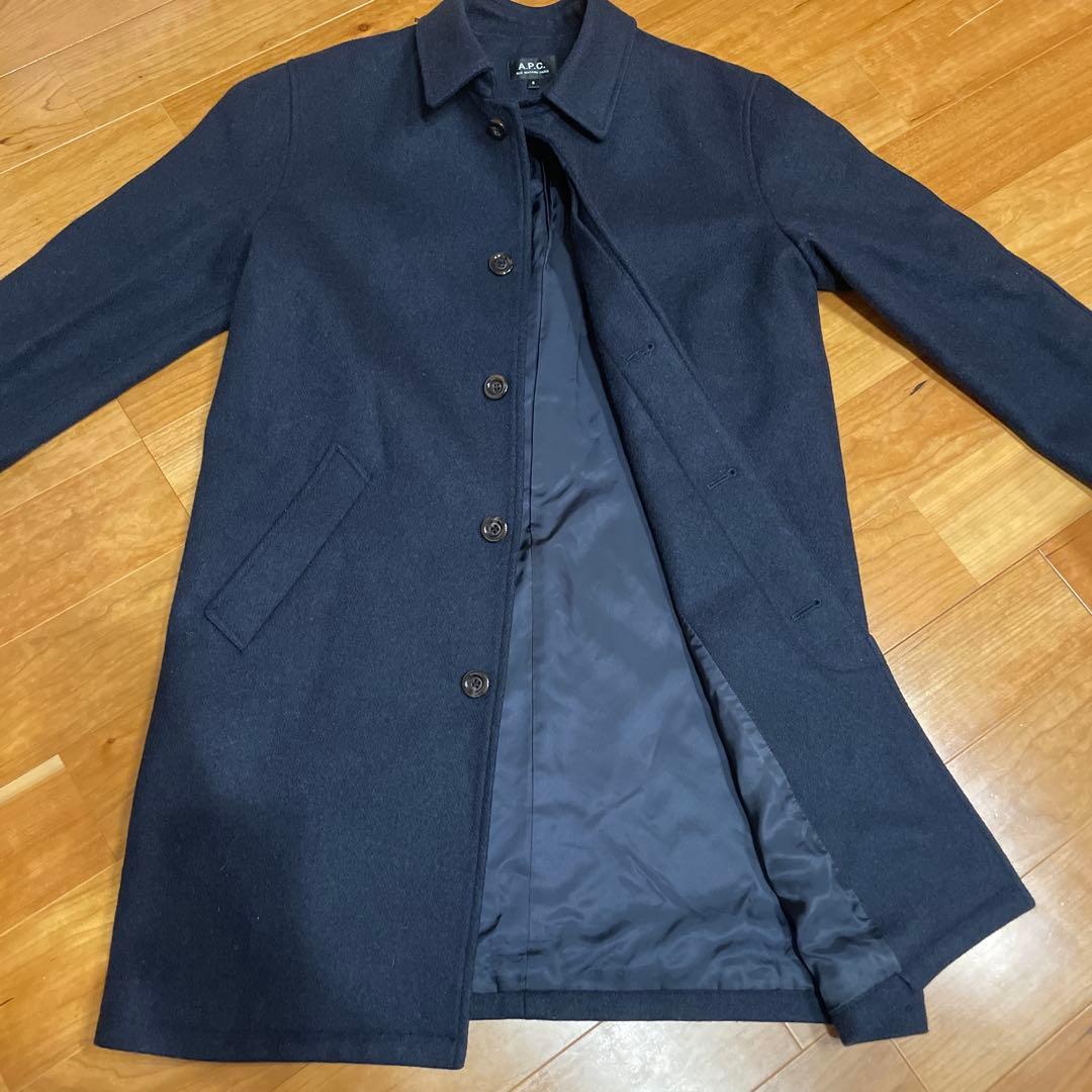 A.P.C. メンズ ステンカラーコート ネイビー Sサイズ　フランス製生地